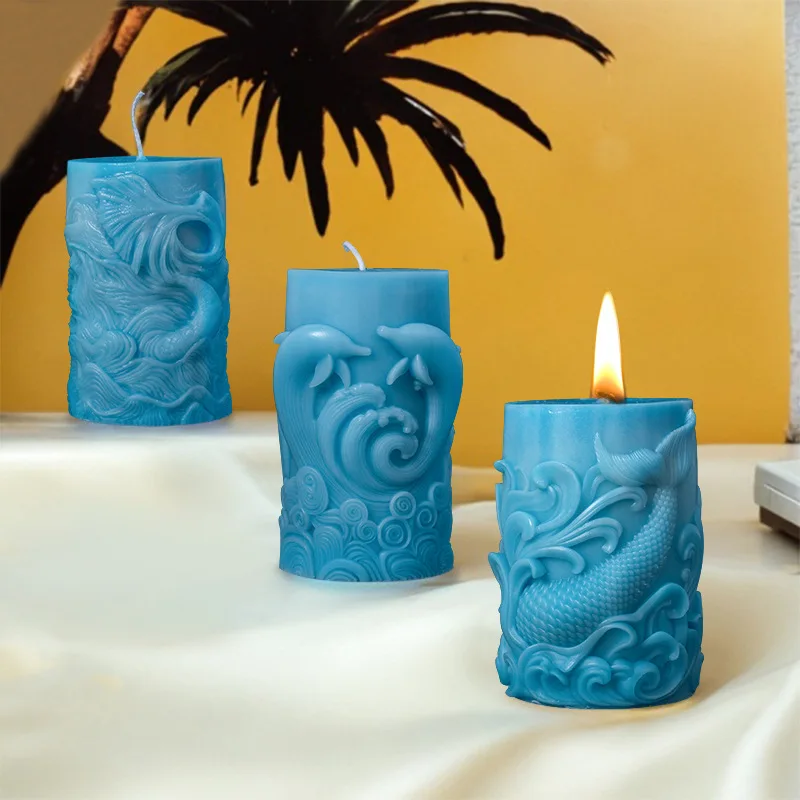 3D Ocean Sculpture Candle Aroma Silicone Mold Dolphin DIY Home Decor Diffuser Stone Exopy Resin Mold Soap Making Supplies