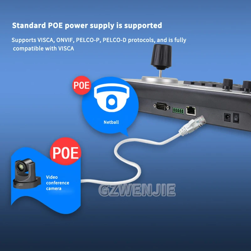 Pengontrol PTZ jaringan Joystick 4D mendukung kamera ONVIF VISCA pengontrol keyboard IP pengontrol keyboard konferensi video IP