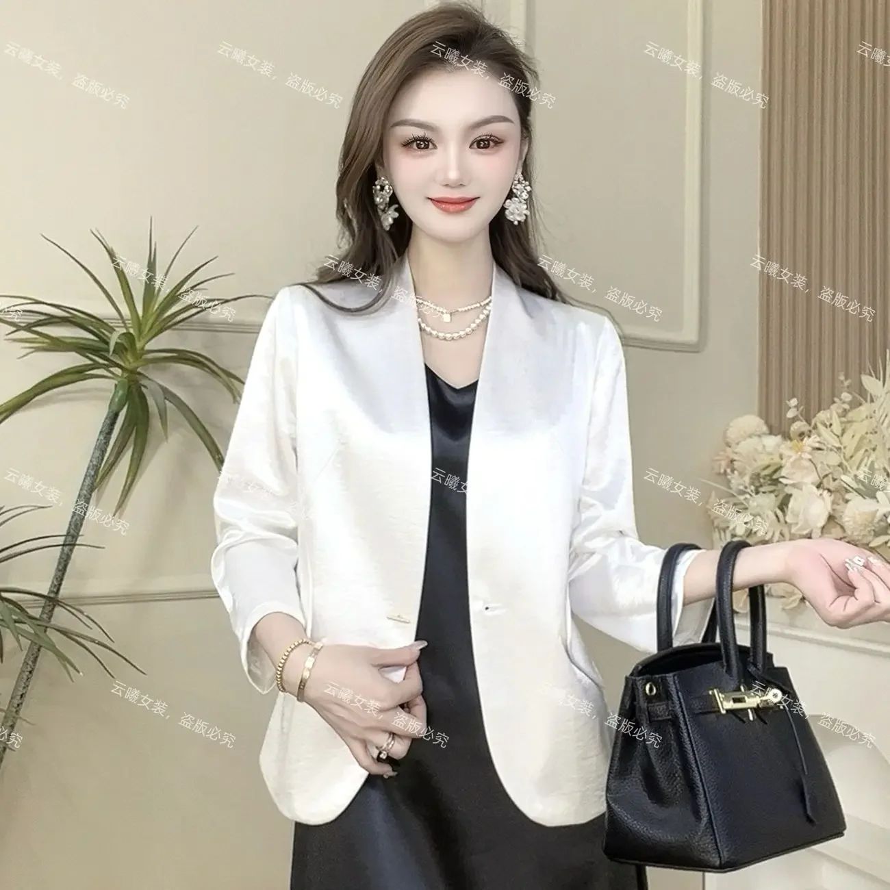 

Pop Pop Versatile High-End Temperament Suit For Spring And Aummer New Slimming And Waist Cinching One Button Jacket For Women Bl