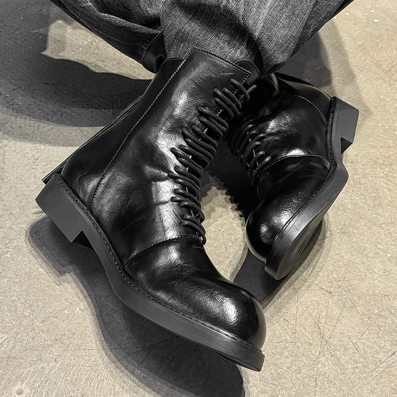 

Winter Warm and Windproof High Top Men's Boots with Zippers, Waterproof Oil Resistant Shoes, Fashionable and Trendy, Solid Color