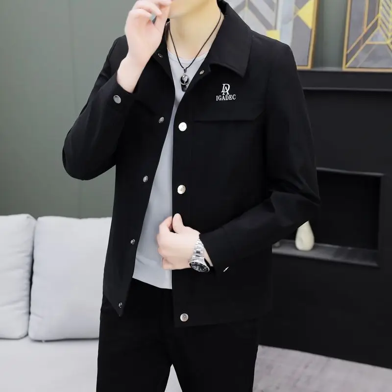 

High Quali Thiened Casual Busin Collar Men's Jaet Spring Autumn Youth Versatile Faionable Pure Color Outerwear