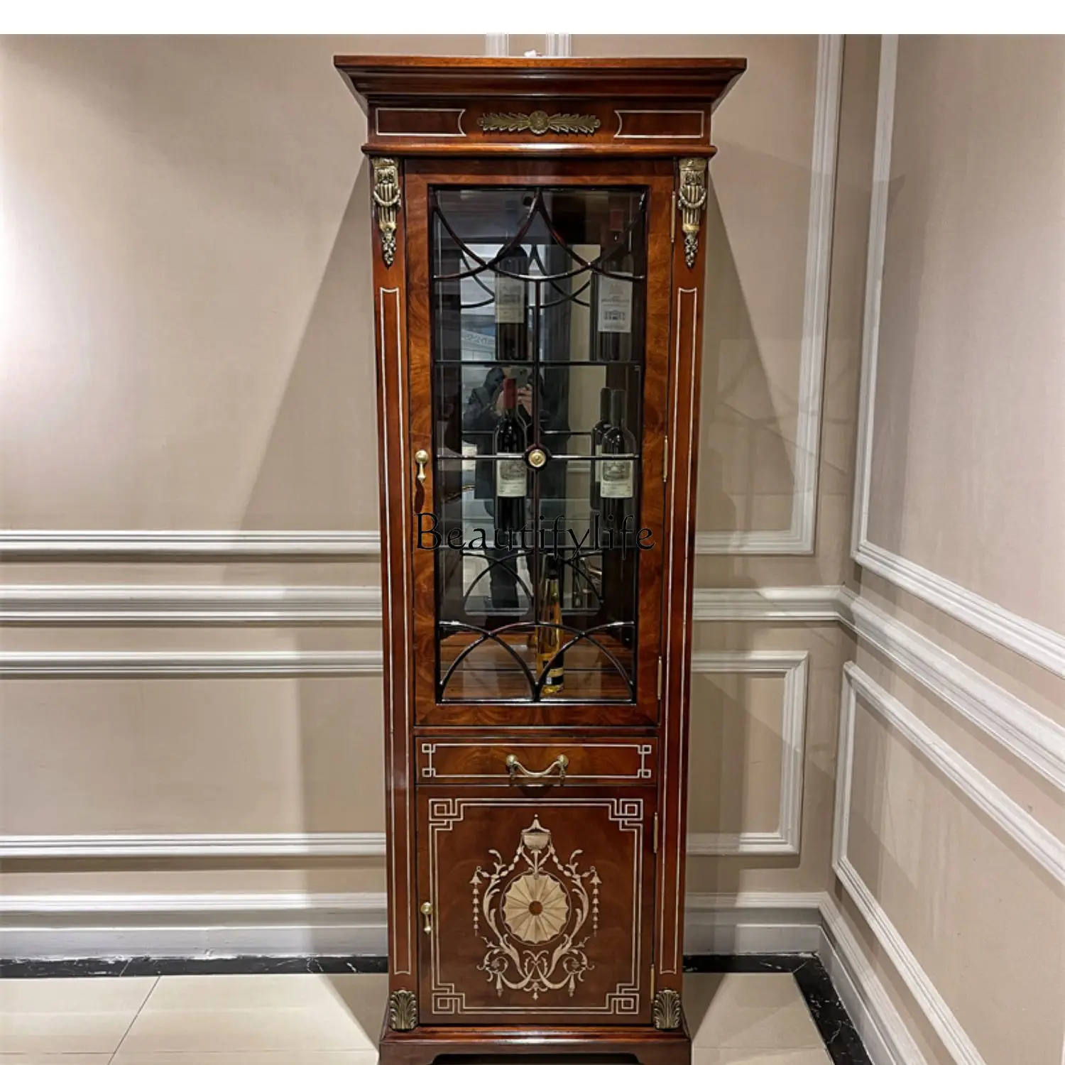 

European peach blossom core solid wood single door wine cabinet, decorative restaurant locker