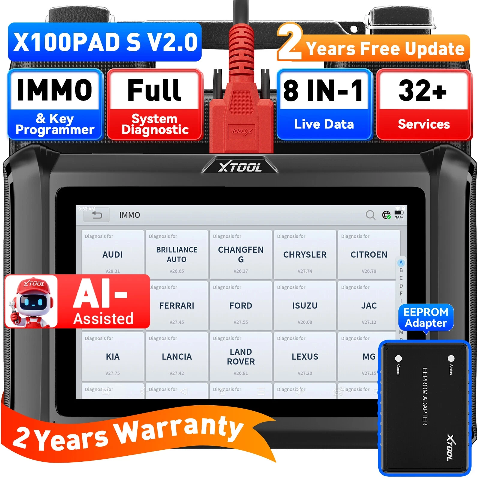 XTOOL X100 PADS Schlüsselprogrammiergerät, Wegfahrsperren-Tool, Kfz-Scanner, Schlüsselgenerierung, OBD IMMO, Schlüsselanlernen für 99% aller Fahrzeuge, All-System-Diagnosegerät, CAN FD, DOIP, FCA, 32+