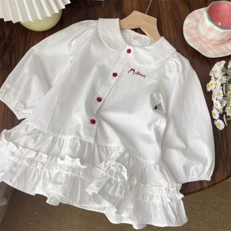 

Korean Style Children's Clothing Autumn Girls' Lace Doll Collar Long Sleeve Shirt Dress Baby Base Dress Children's Dress Girls