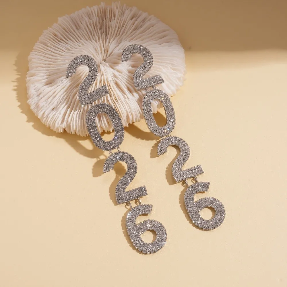 بدلة مجوهرات جمالية عتيقة 2026 حجر الراين قطرة طويلة سنة جديدة سعيدة أقراط مبالغ فيها لامعة 2026 قلادة عيد الميلاد