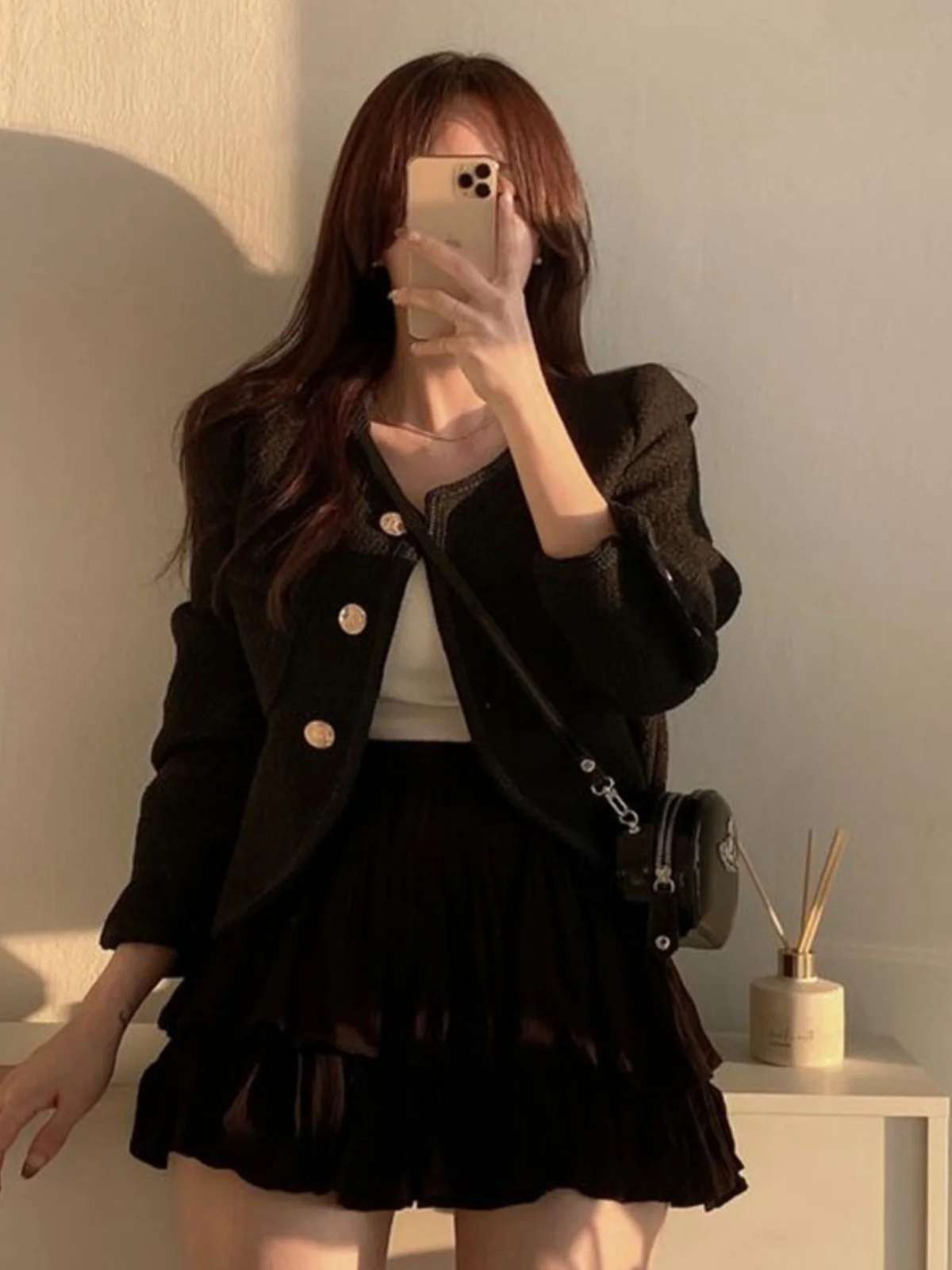 

Chic ort Coat Women's round Ne Single Button Design Coarse Tweed Top Spring 2023 Commute Sle Loose Fit Long Sve