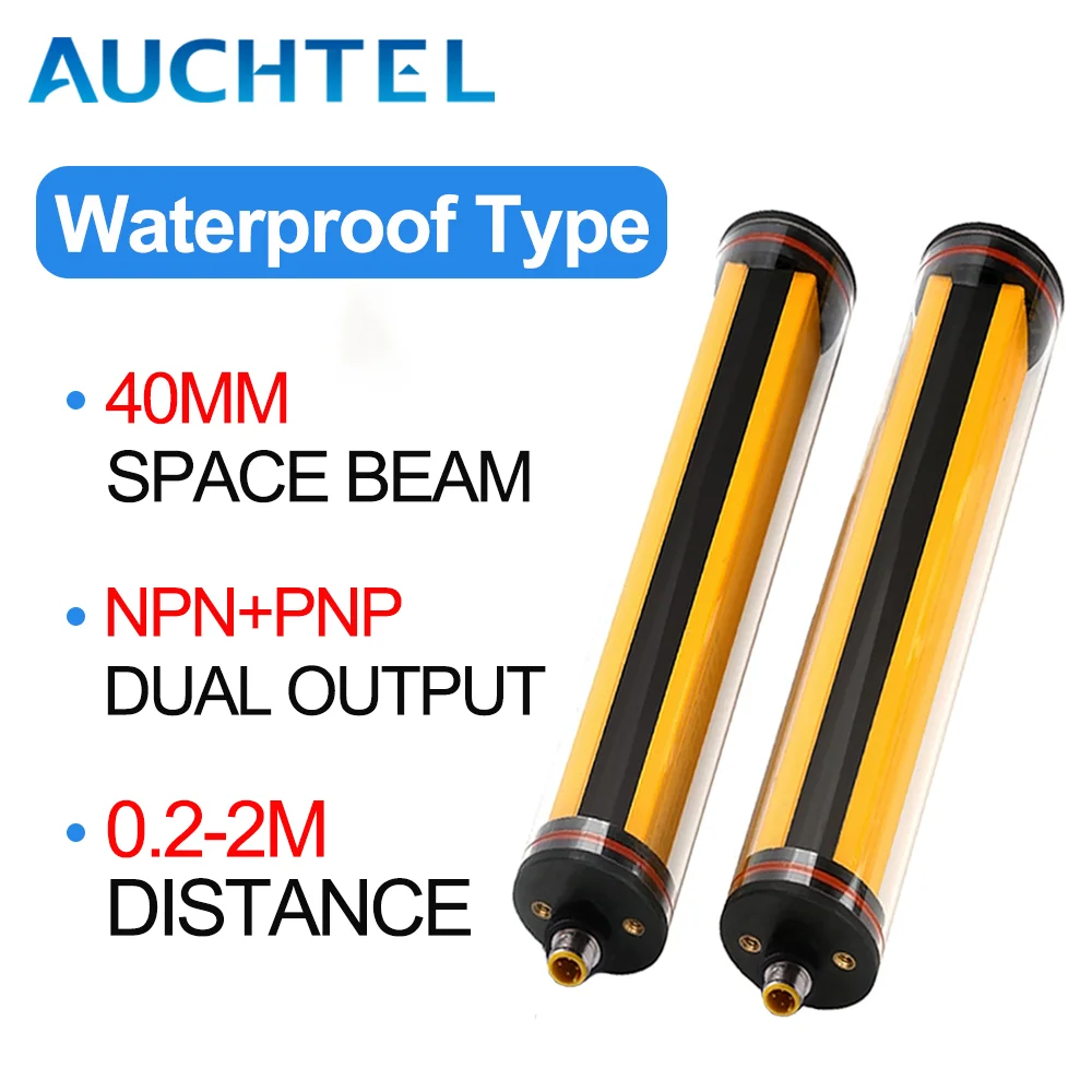 AUCHTEL Waterproof Light Curtain RDA04-10 Beam 40mm IP68 Level 0.2-2m Detection Distance Protection Device Photoelectric Sensor