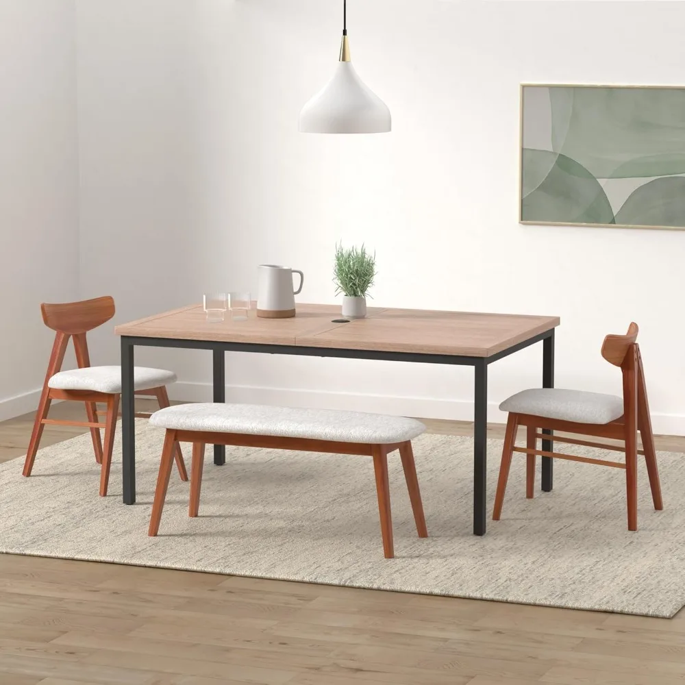 

6-person Metal Outdoor Patio Dining Table Rectangular, E-coating XLarge 63.8"L x 38.2"W Slat Tabletop, Adjustab