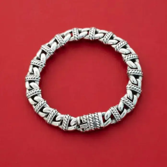 Wholesale 925 sterling silver plaid keel woven bracelet Men's fashion creative retro fashion punk personality jewelry