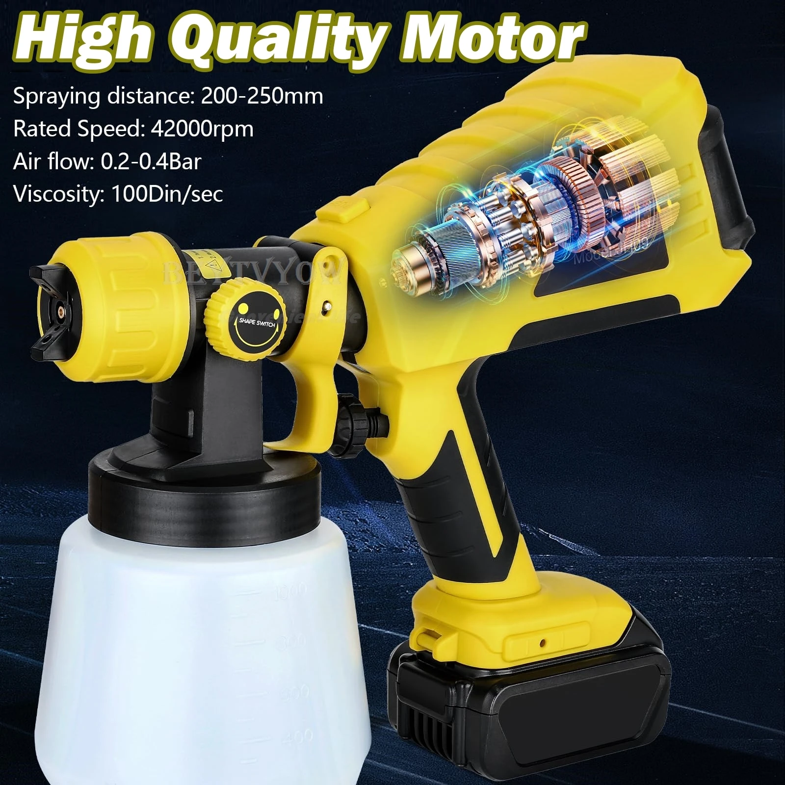 Kabelloser Farbsprüher Kompatibel mit Dewalt 20V Akku HVLP Spritzpistole Hochwertige Motorisierte Airless-Werkzeuge für Hausanstriche – Detail 19