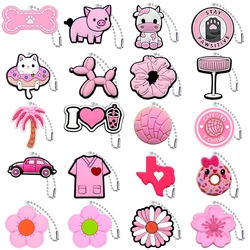 20PCS Pink Style Keychain Pink Cow Pigs Cats Flower Keyring fit Women Girl Cup Handle Pendant Car Key Accessories Bag Decoration