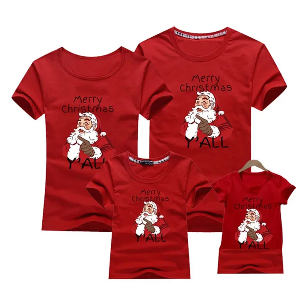 2024 Christmas Family Look Mom And Me Clothes Adult Kids T-shirt Father Mother Daughter Son Matching Family New Year\'s Outfits