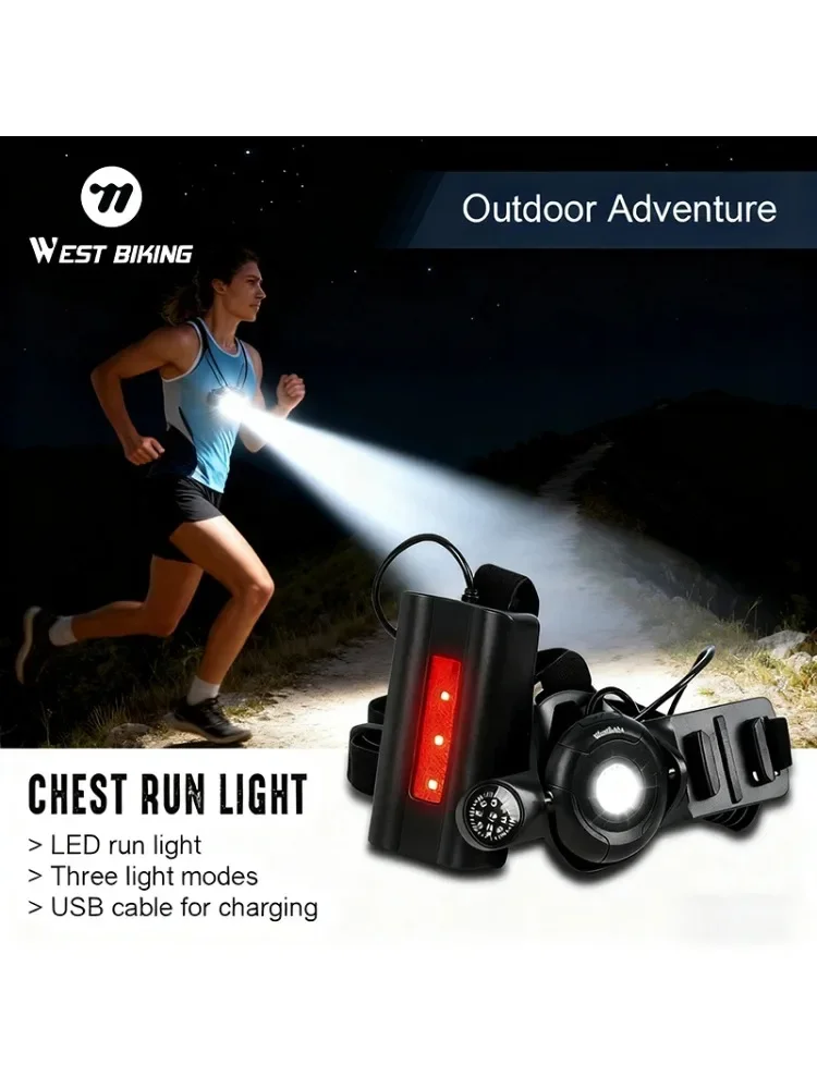 AliExpress West Biking WEST BIKING Outdoor Sport Light USB Rechargeable IPX5 Chest Light With Compass Hiking Safety Jogging Cycling Warning Light