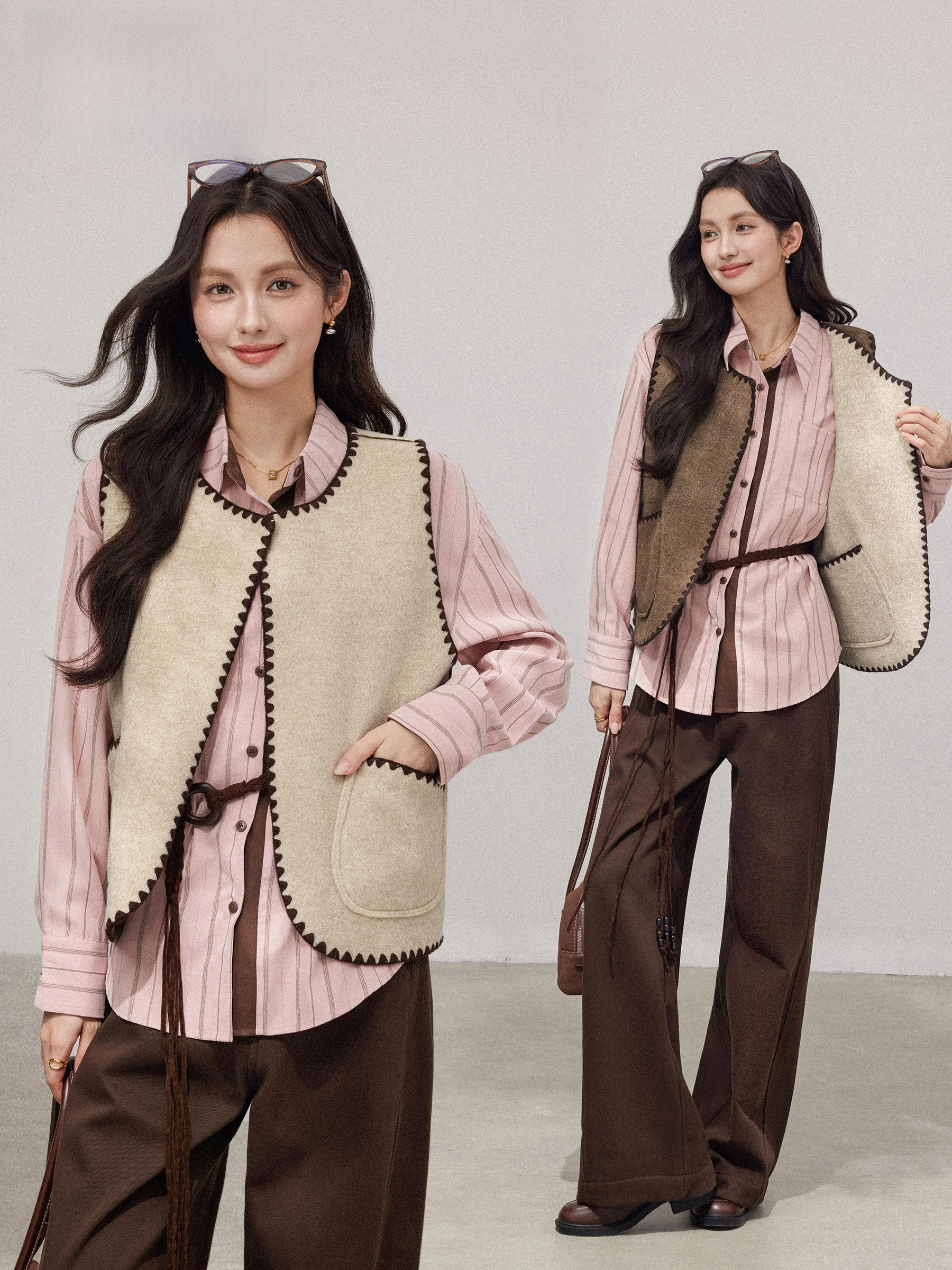 

Двусторонний жилет Svel для женщин, осенне-зимний высококачественный цветной воротник, воротник, повседневный топ