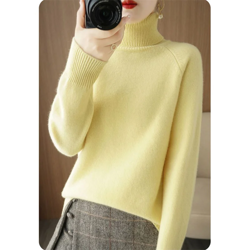 Maglioni da donna a maniche lunghe maglioni autunno inverno maglioni dolcevita larghi coreani da donna eleganti top in maglione lavorato a maglia in cashmere