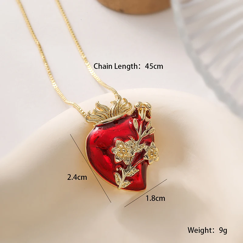 GANPUP Stilvolle Kreative Rote Herz-Anhänger Halskette für Damen, Modische 18K Gold PVD-beschichtete Schlüsselbeinkette, Choker Schmuck Geschenk – Detail 3