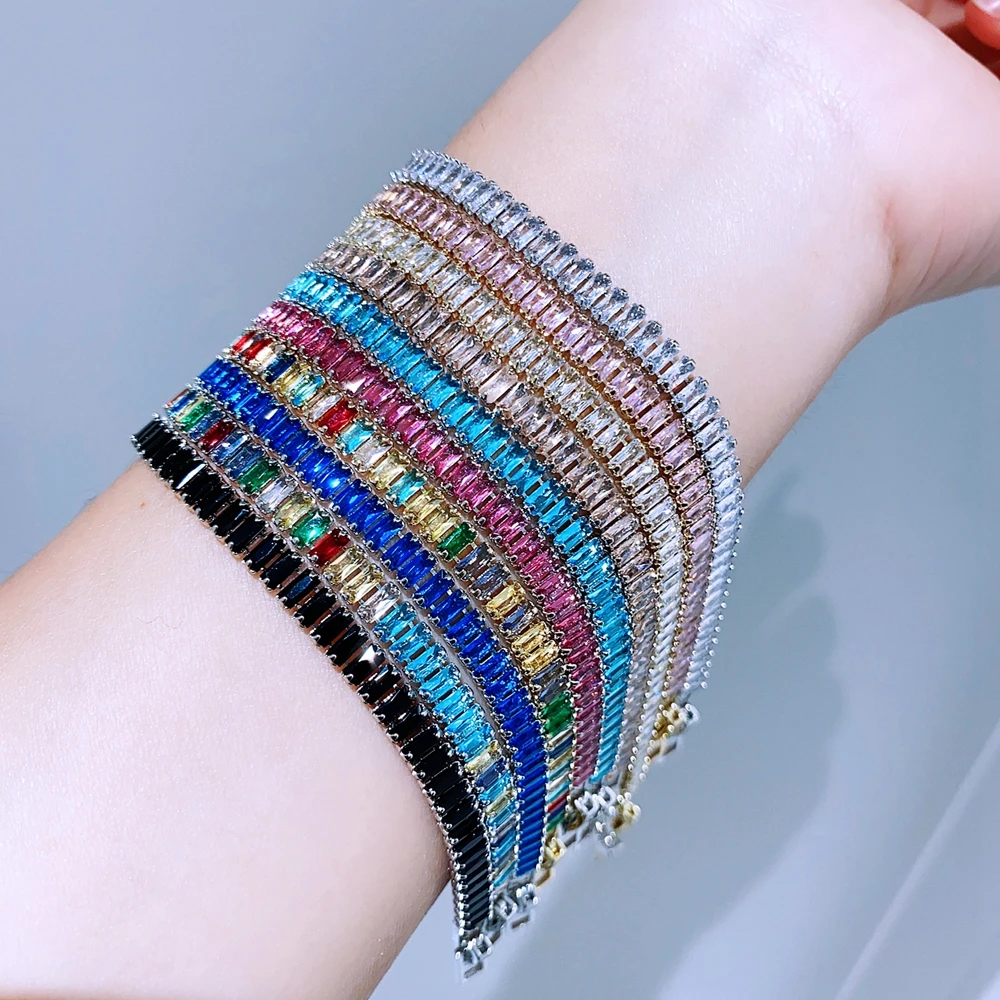 Blingbling Multicolor CZ Stone Crystal Tennis Bracelet Gold/Silver Color Women Wrist Chain Jewelry