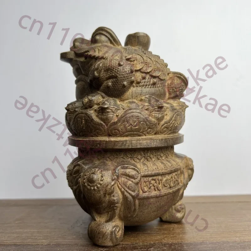 Hand-Carved Agarwood Toad Wealth Pot - 5.7
