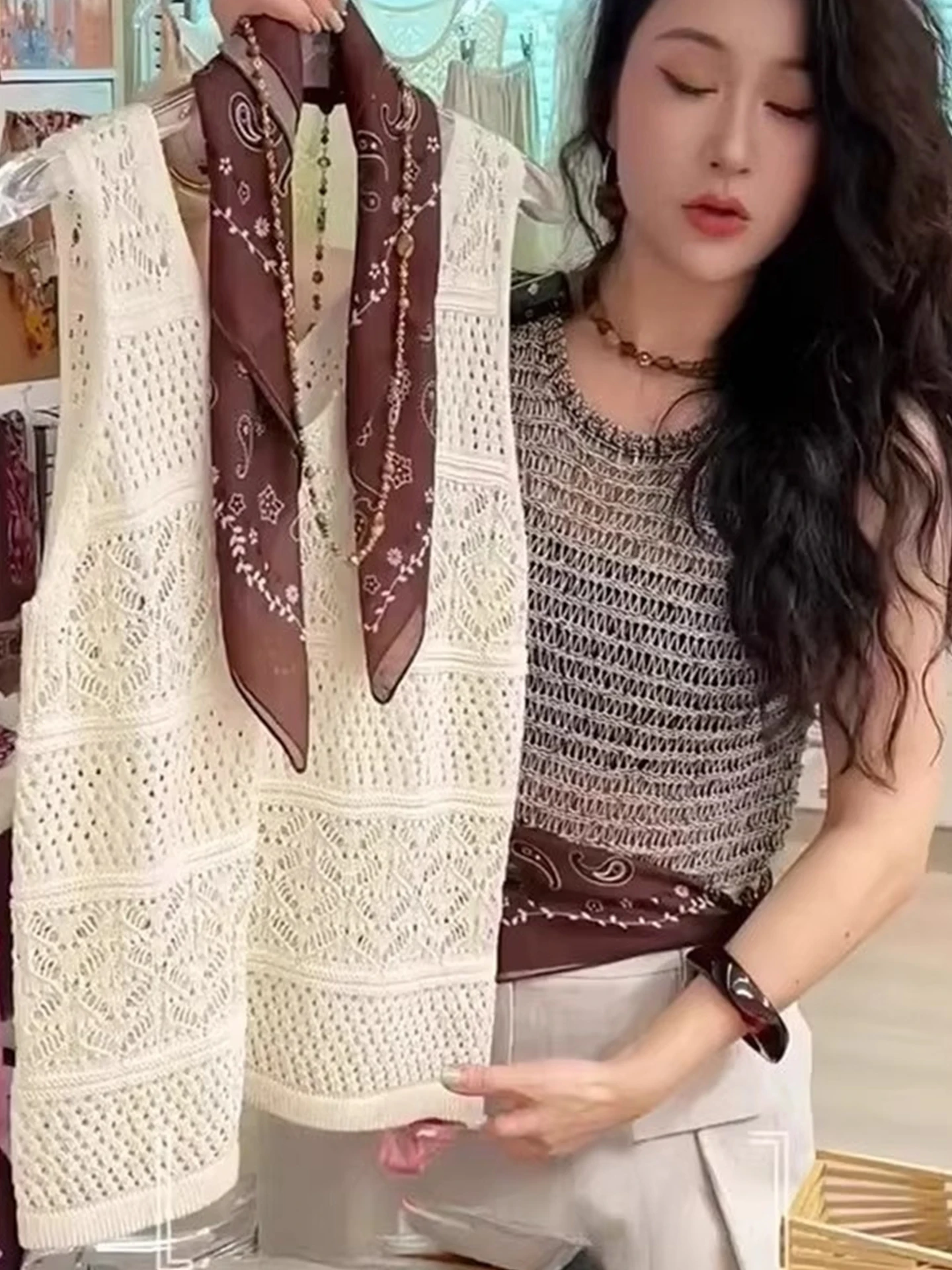 Lace Knitted Hollow out Comfortable Lazy Sle Summer Top Svel Hoodie Vest Slimming Effect Versatile Faionable