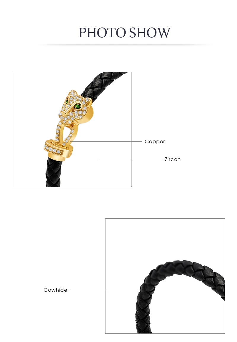 MOONLIGHT Classic Design Exquisite Cheetah Zircon Bracelet for Women Braided Leather Bracelet Quality Banquet Couples Gift
