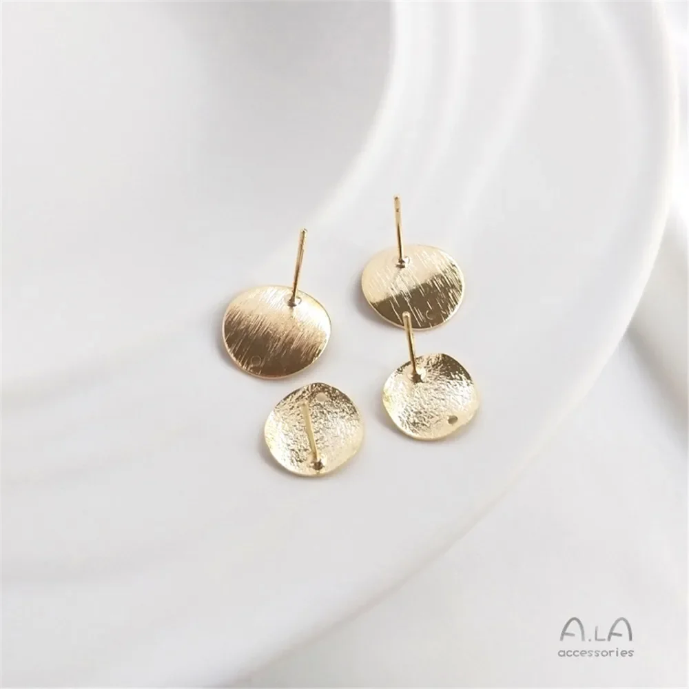 14K Gold Plated Concave and convex round piece with lifting hole frosted wire ear stud DIY handmade accessories