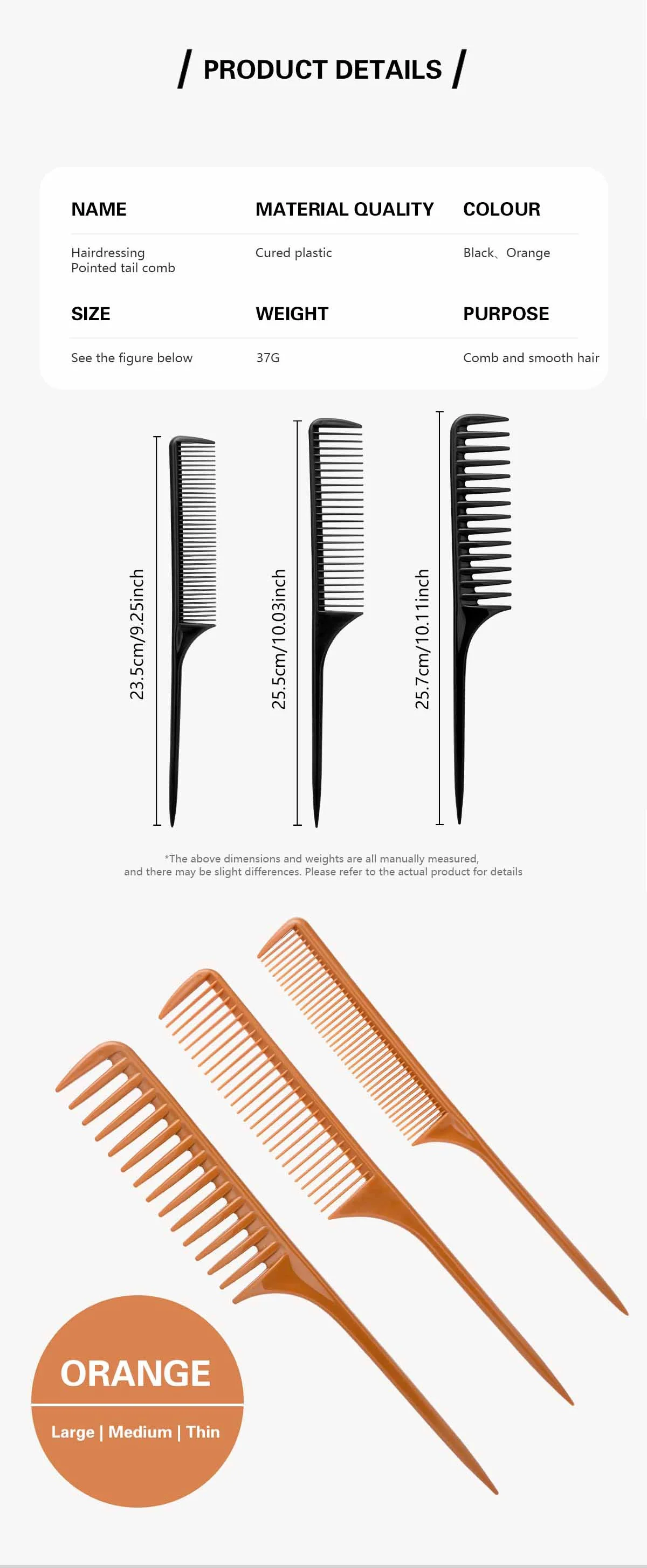 Professioneller Friseurkamm, Haarschmuck, Bürste, spitzer Schwanzkamm für Perückengeflecht, Haarfärbemittel und Highlights, Haar-Styling-Geräte – Detail 3