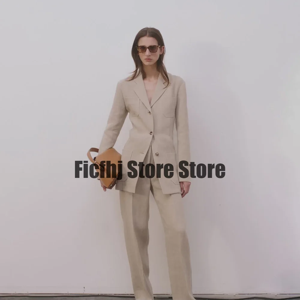 Ensemble 2 Piece Femme Linen Set Woman 2 Pieces Chic and Elegant Women's Suits Casual Trouser Sets Women's Winter Suit Pants Two