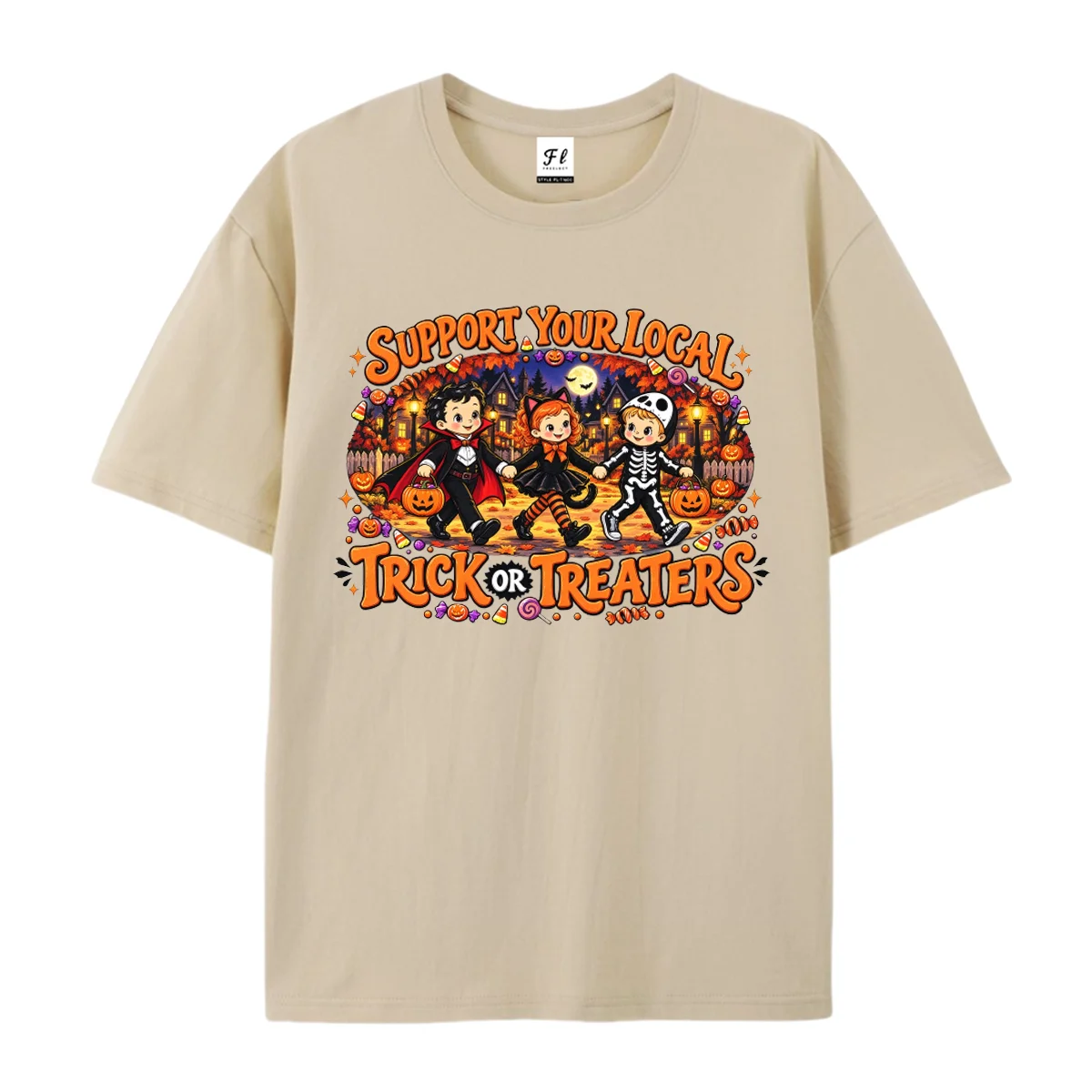 Men Women Unisex Short Sleeve T Shirt Halloween  Trick Or Treat Graphic Tees Pumpkin Candy Print Summer Crew Neck Casual Tops
