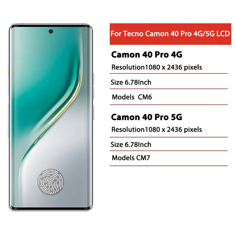 6.78“ AMOLED Ekran LCD z Digitizerem Dotykowym do Tecno Camon 40 Pro 4G CM6 / Camon40Pro 5G CM7 z Ramką — zdjęcie produktu 2