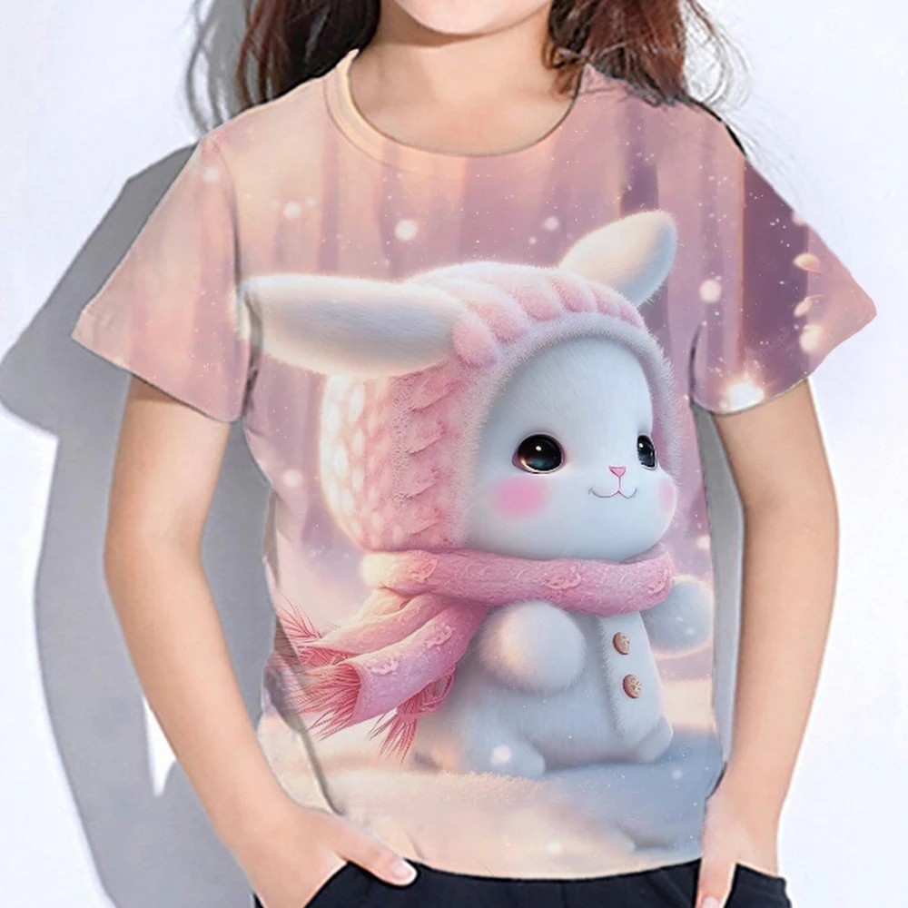 Girl Clothes Children T-Shirt Short Sleeve Cute Rabbit Print Kids Summer Clothes Casual Fashion O-Neck Tops Children's Clothing