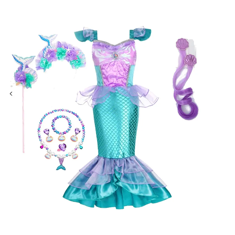 Little Mermaid Ariel Princess Costume Kids Purple Dress For Girls Cosplay Children Carnival Birthday Party Mermaid Dress