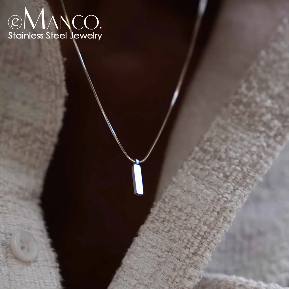 eManco White Gold Stainless steel Collarbone chain Simple fashion new 1MM square chain Necklace  does not lose color Wholesale J