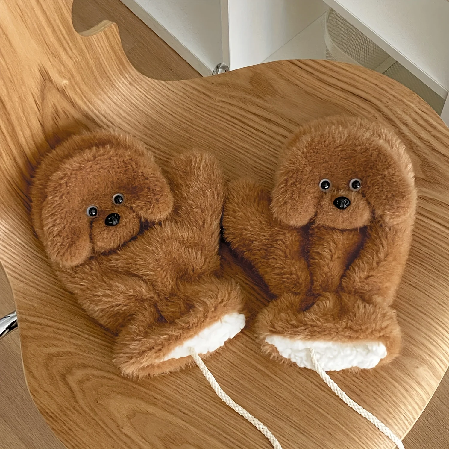 رقيق جرو أفخم القفازات الشتاء دافئ فروي قفازات لينة الدافئة الصوف بطانة لطيف شكل دفئا الطقس البارد في الهواء الطلق موضة والعتاد #2