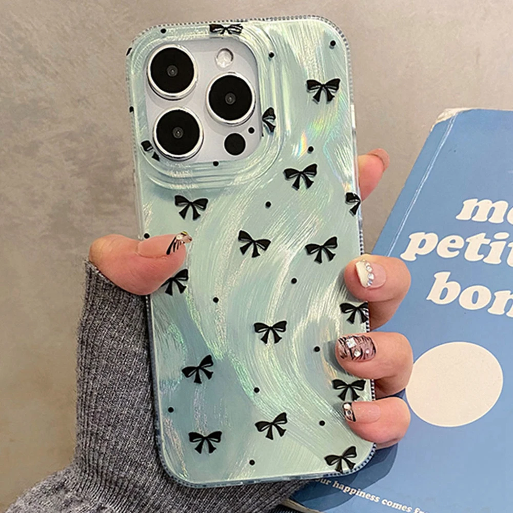 Schwarze Schleife Ciruclar Dots Damen Handyhülle für iPhone 17 Air 16 16e 15 14 13 12 Pro Max 7 8 Plus X XS XR SE 2022 2020 Cover