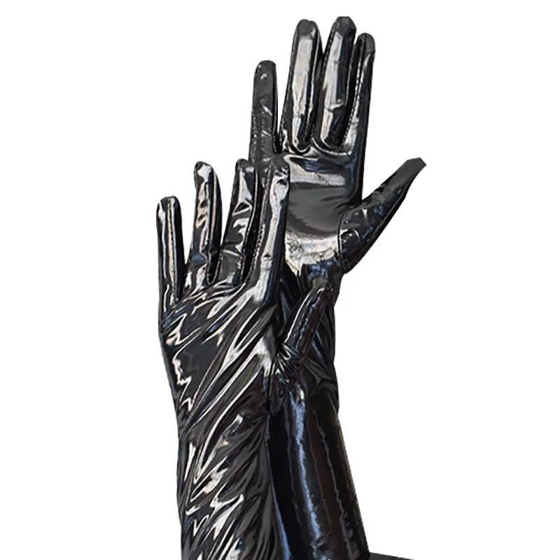 Gants sexy en latex verni noir pour femme, moufles longues, performance de danse d\'Halloween, discothèque, pole légiti, bar, cosplay, 53cm