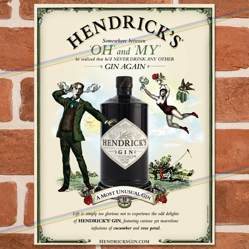 HENDRICKS GIN Letrero de metal vintage - Póster retro de hojalata para bar, hogar, pub, garaje y cobertizo - Decoración ideal para entusiastas de la ginebra