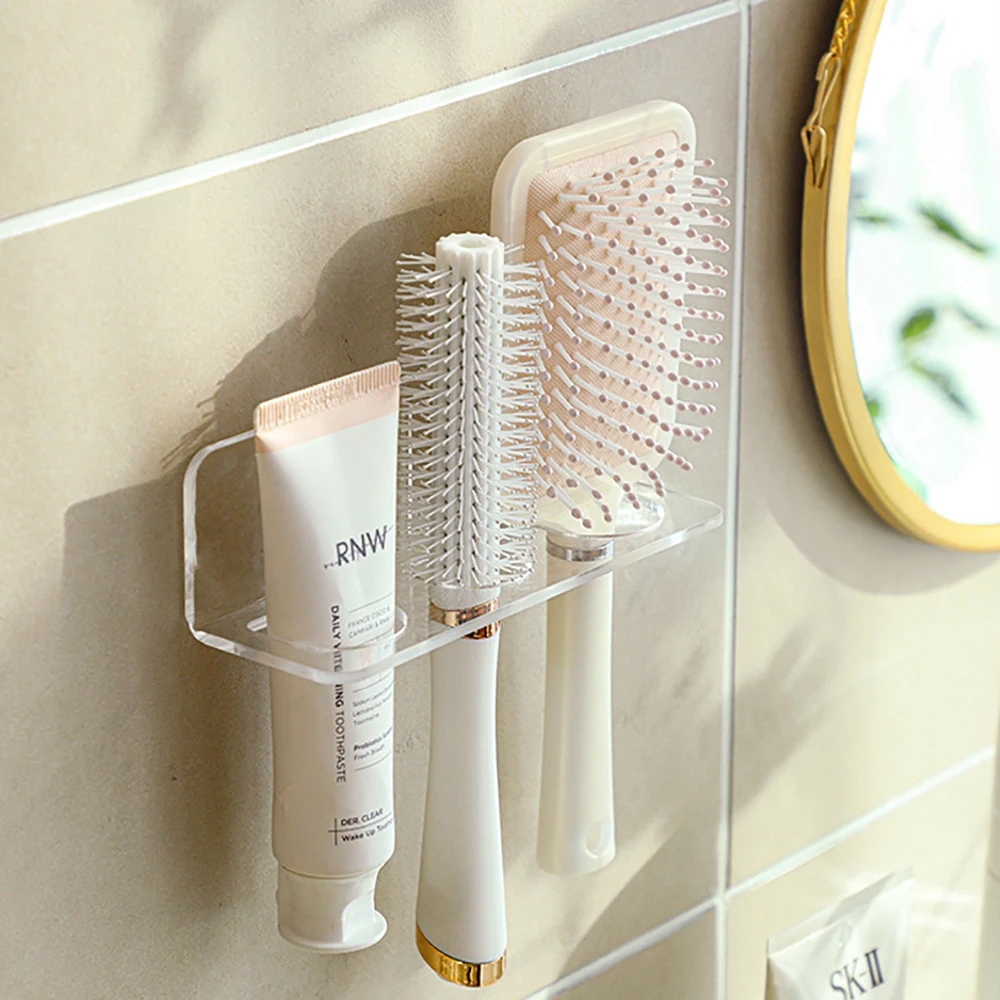 Acrylic Comb Holder Organizer Storage Shelf Clear Transparent Wall-Mounted Hair Brushes Rack Bathroom Accessories Home Shelves