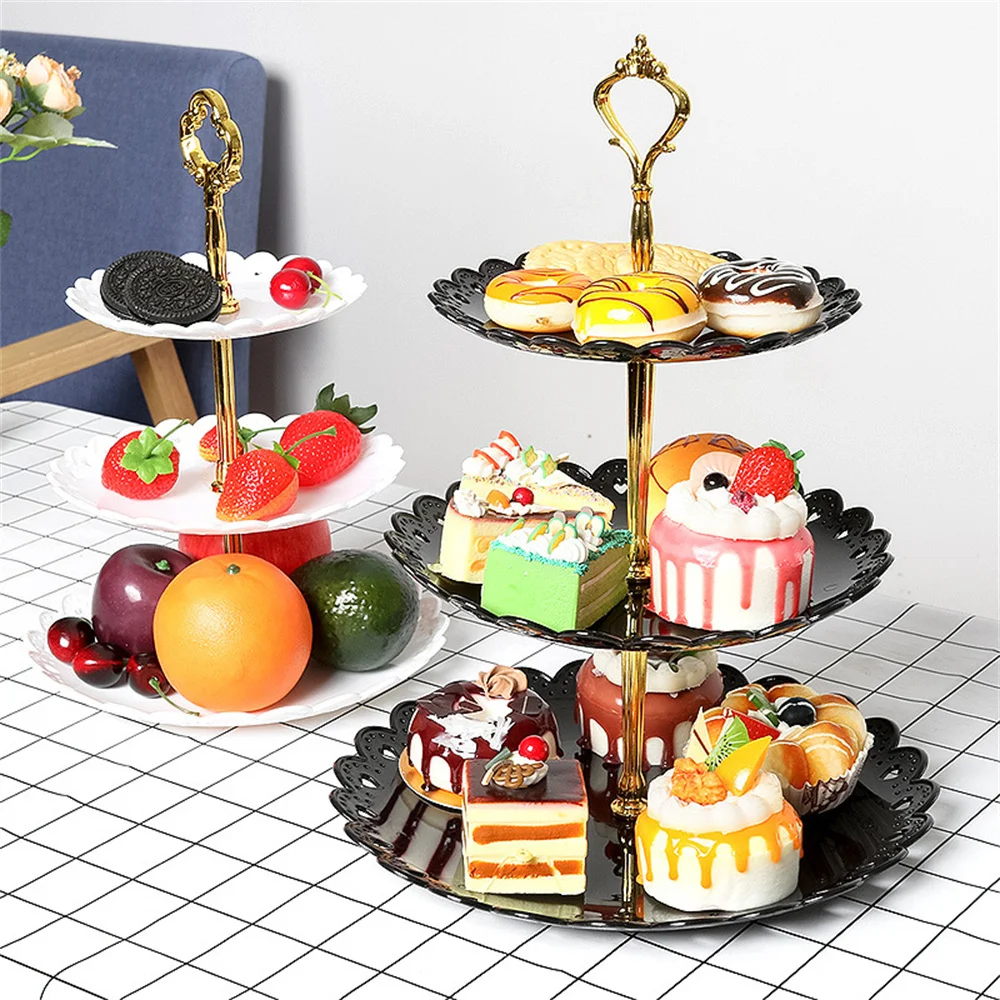 3-Tier Cupcake Stand Fruit Plate Holder Desserts Snack Candy Buffet Stand Tower For Wedding Party Cake Dessert Tray