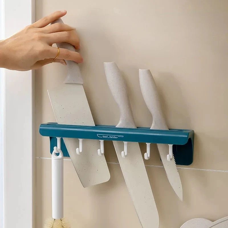 

Pink Wall Knife Holder Chef Organizer Plastic Kitchen Drainage Vegetable Universal Convenient Home Knife Storage Stand Rack