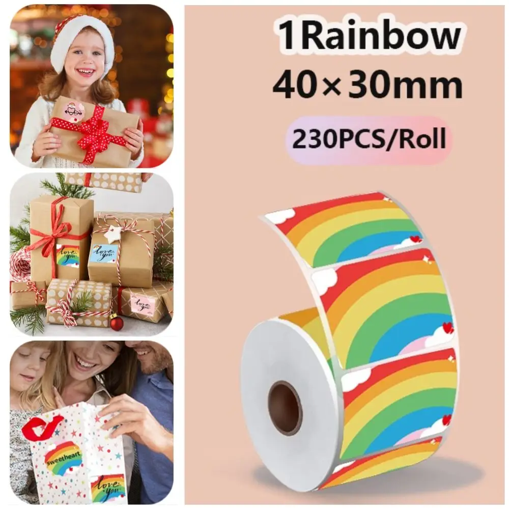 140/230Pcs Rainbow Thermal Printer Label DIY Tear Resistant Blank Label Sticker Anti-Oil Cartoon Self-Adhesive Thermal Paper