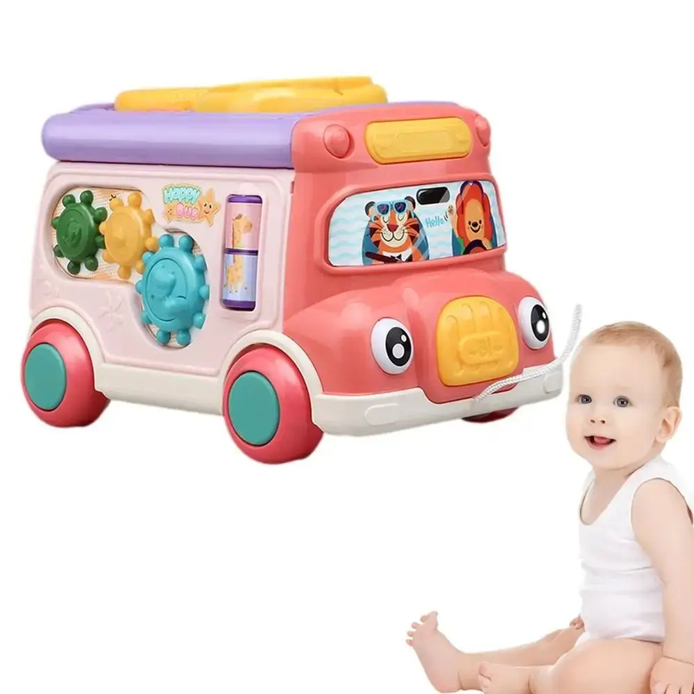 Plastic Music Activity Bus Baby Toy Montessori Sound Bus Music Educational Toys Shape Sorter Multifunctional Whack-a-Mole Toys