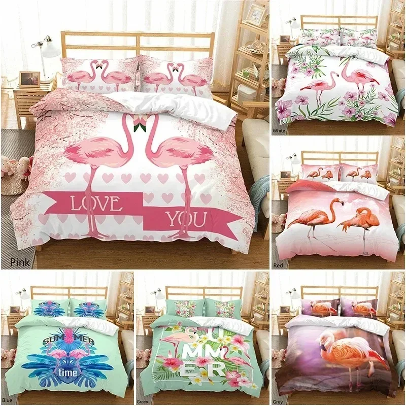 

Flamingo Duvet Cover with Pillow Cover Bedding Set(No Filler) 3D Printed PinkWhiteGreen Bed Set for Kids and Adults All Size