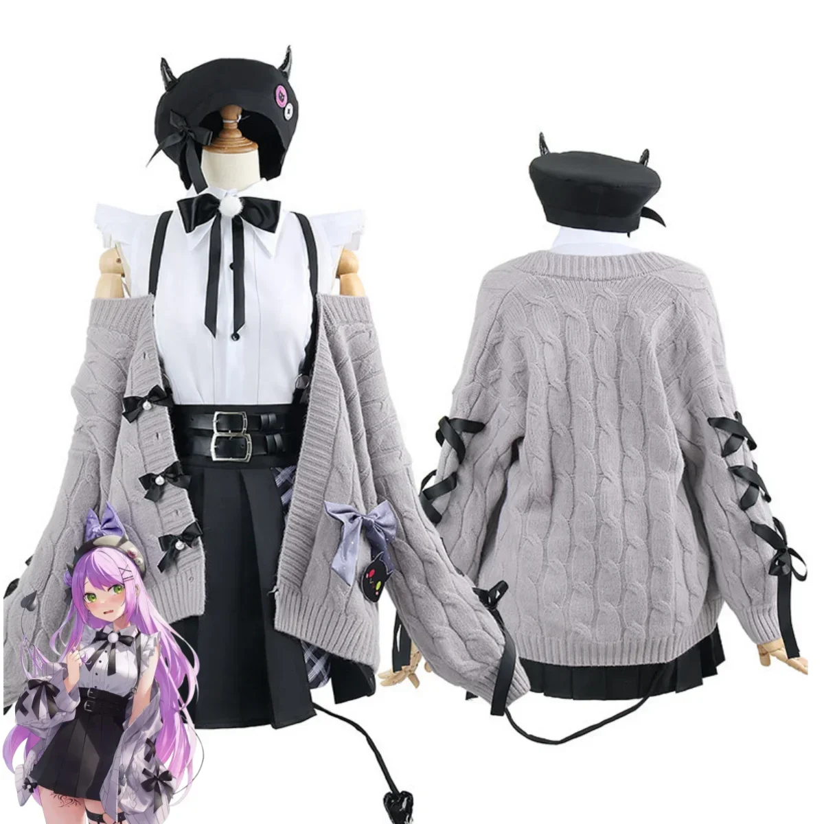 Anime Virtual YouTuber Tokoyami Towa Cosplay Costume VTuber Knitted Sweater Jacket JK Uniform Wig Woman Lovely Halloween Suit