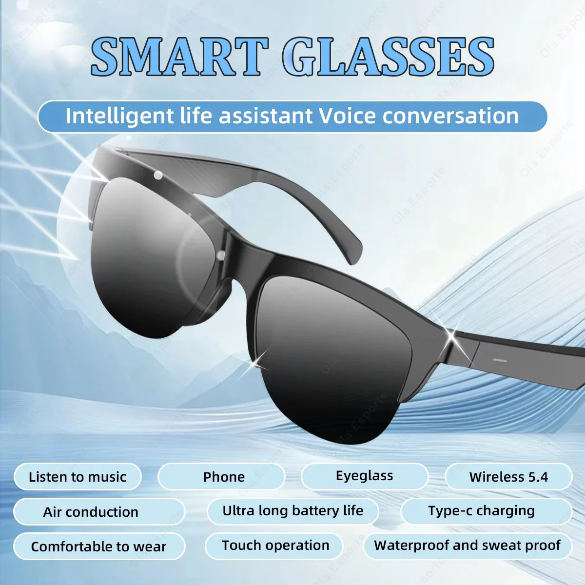 

Новые умные очки V5.3 с Bluetooth-вызовами, высококачественные наушники, солнцезащитные очки для спорта на открытом воздухе, с защитой от УФ-излучения, музыкальный плеер для мужчин и женщин