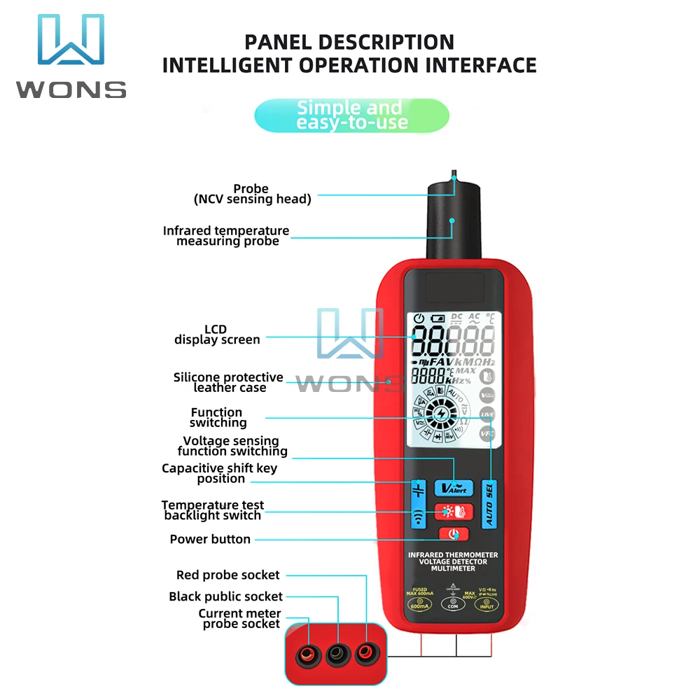 A5/A5X Voltage Tester Digital Voltmeter Non-Contact Electrical Detector AC DC Current Voltmeter Live Test Ohm Hertz VFC Meter