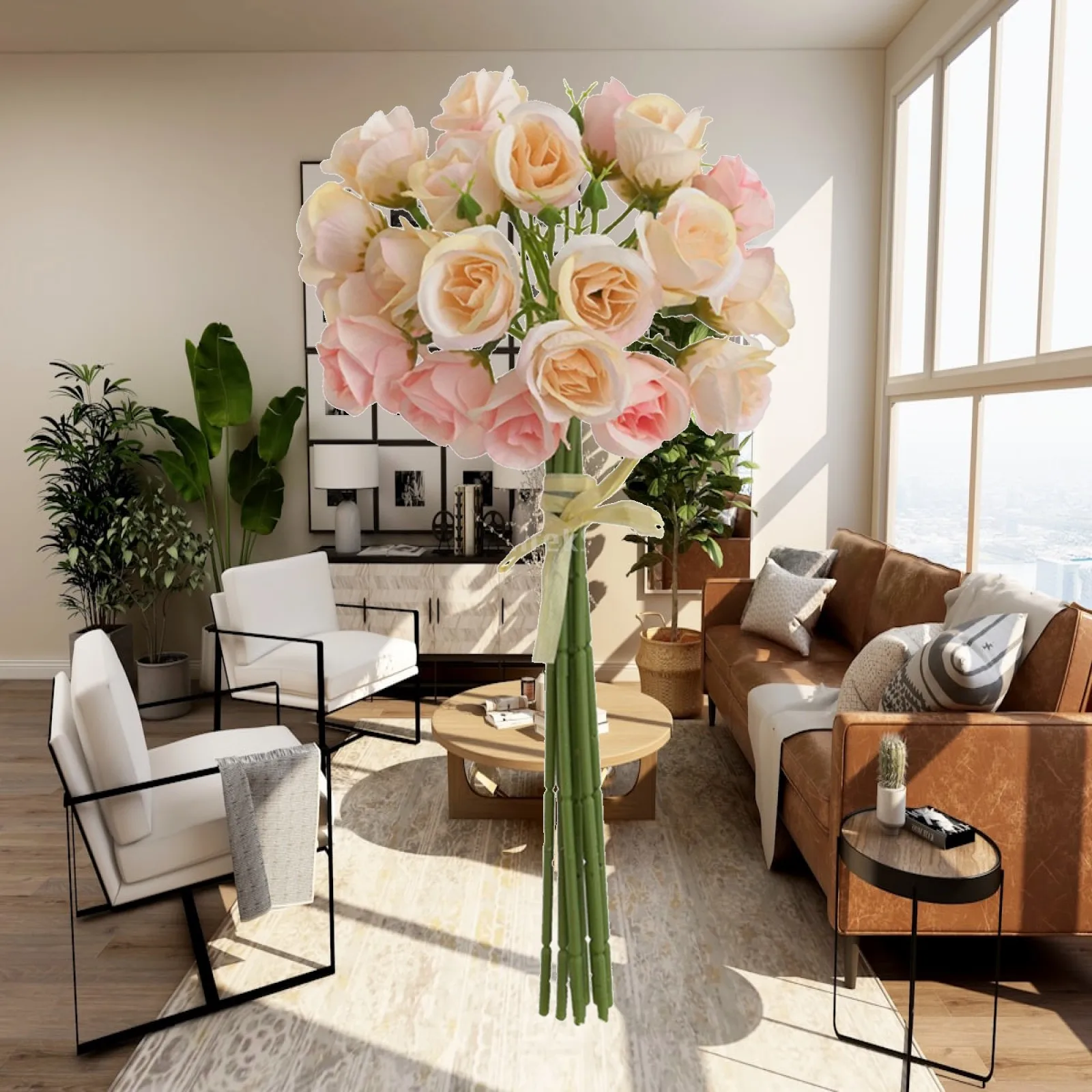 Faux Silk Roses Bouquet Small Artificial Flowers for Birthday Celebration Table Centerpiece Decor