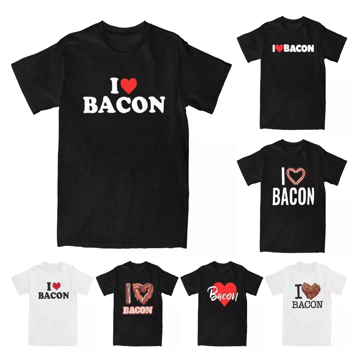 I Love Bacon Heart Men T Shirt Vintage Tees Pig Roast Bacon Lover Funny Rasher Snack BLT T-Shirts 100% Cotton Summer Clothing