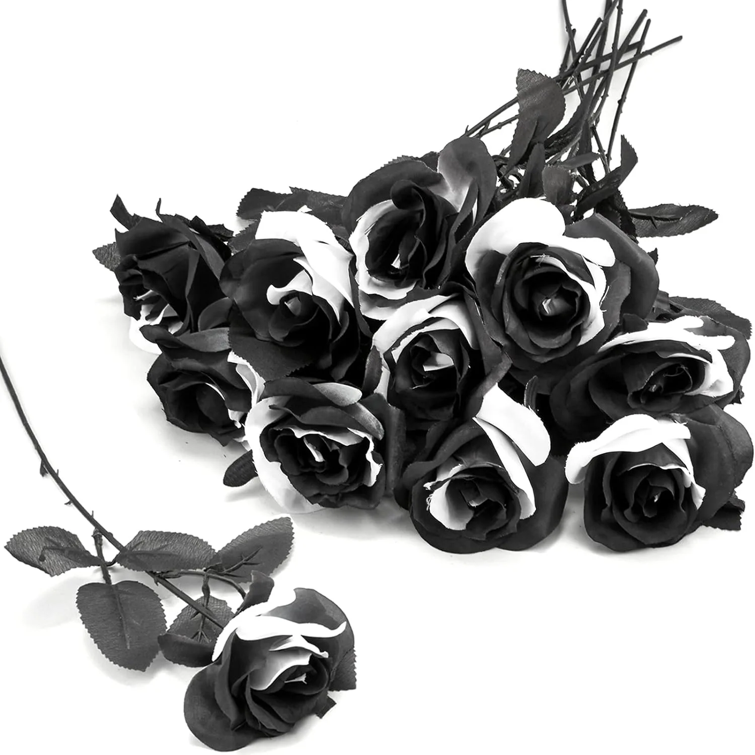 1pc Halloween Decoration Rose Burgundry Black Artificial Flower Branch Arrangement Materials Fake Flower Table Home Party Decor