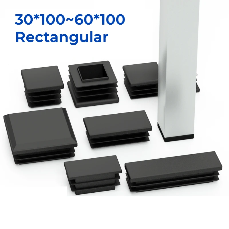 2 PCS Black PE Plastic Rectangular Pipe Inner Plug Dust Cover Blanking End Cap Caps Tube Pipe Inserts Plug Bung Steel Leg