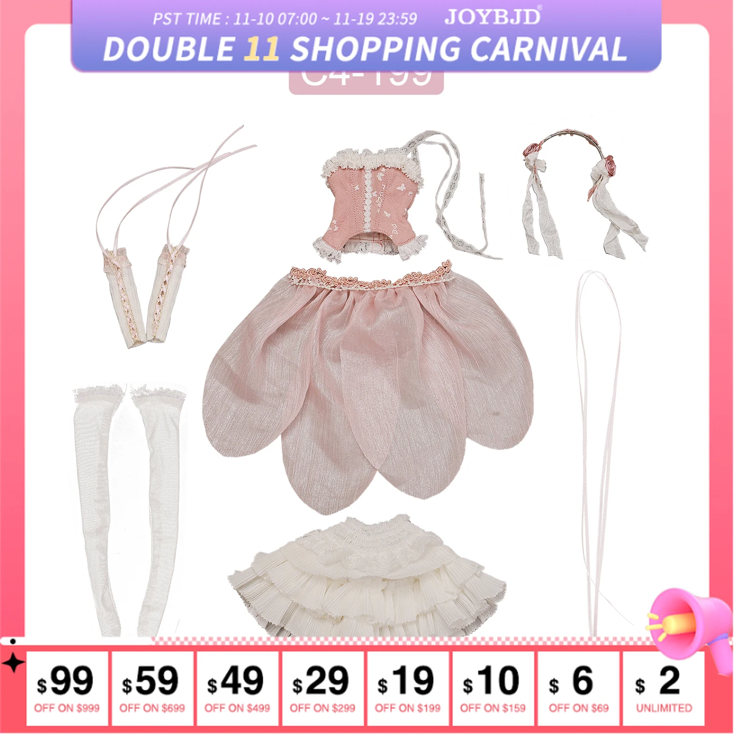 

1/4 BJD Clothes Petal Shaped Tail Halter Top BJD Cake Dress Beautiful Doll Accessories for Female Body Muxi Size Lefae Dress